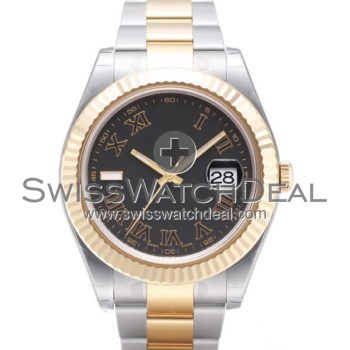 SWISS DATEJUST II STYLE 2-TONE BLACK ROMAN 41MM