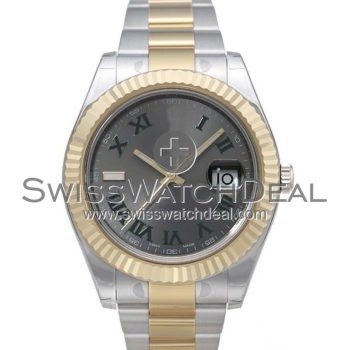 SWISS DATEJUST II STYLE 2-TONE GREEN ROMAN 41MM