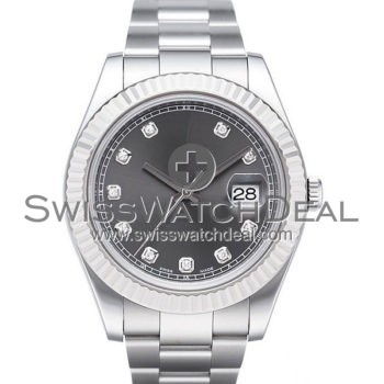 SWISS DATEJUST II STYLE STEEL GREY DIAMONDS 41MM