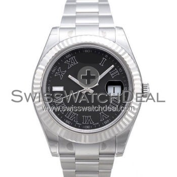 SWISS DATEJUST II STYLE STEEL BLACK ROMAN 41MM