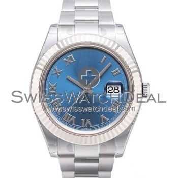SWISS DATEJUST II STYLE STEEL BLUE ROMAN 41MM