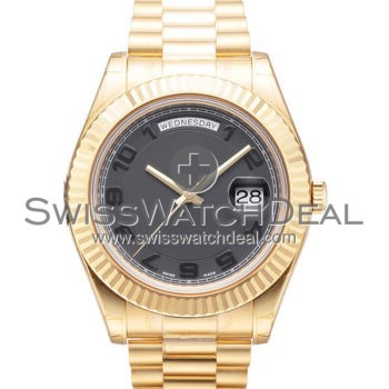 SWISS DAY-DATE II STYLE GOLD GREY ARABIC 41MM