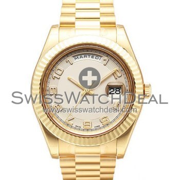 SWISS DAY-DATE II STYLE GOLD WHITE ARABIC 41MM