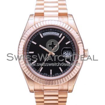 SWISS DAY-DATE II STYLE ROSE GOLD BLACK 41MM
