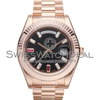 SWISS DAY-DATE II STYLE ROSE GOLD BLACK DIAMONDS 41MM