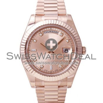 SWISS DAY-DATE II STYLE ROSE GOLD PINK DIAMONDS 41MM