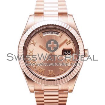 SWISS DAY-DATE II STYLE ROSE GOLD PINK ROMAN 41MM