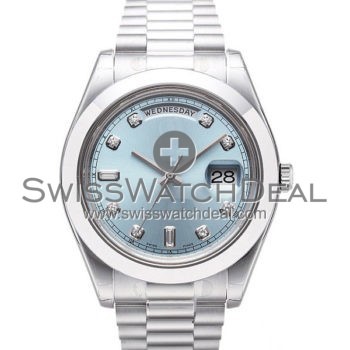 SWISS DAY-DATE II STYLE PLATINUM BLUE DIAMONDS 41MM