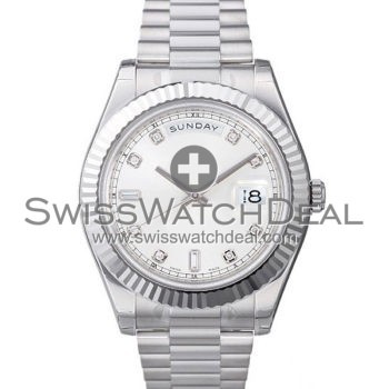 SWISS DAY-DATE II STYLE WHITE GOLD WHITE DIAMONDS 41MM