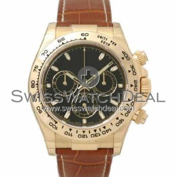 SWISS DAYTONA STYLE LEATHER YELLOW GOLD BLACK 40MM