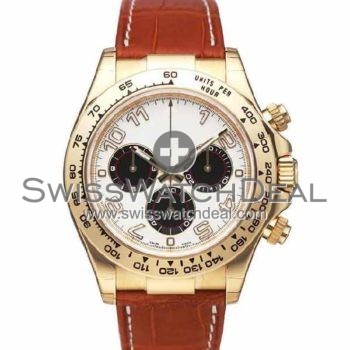 SWISS DAYTONA STYLE LEATHER YELLOW GOLD WHITE ARABIC 40MM