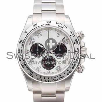 SWISS DAYTONA STYLE STEEL WHITE ARABIC BLACK 40MM