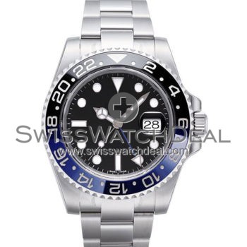 SWISS GMT MASTER II STYLE STEEL BLACK BLUE 40MM