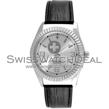 Steel Silver Black Leather Quartz