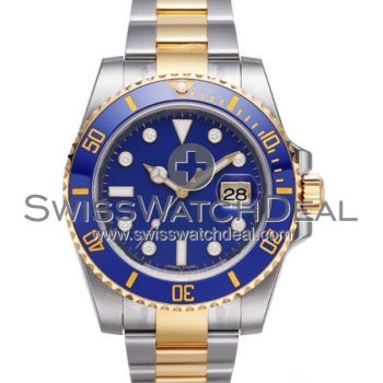SWISS SUBMARINER STYLE 2-TONE BLUE DIAMONDS CERAMIC 40MM