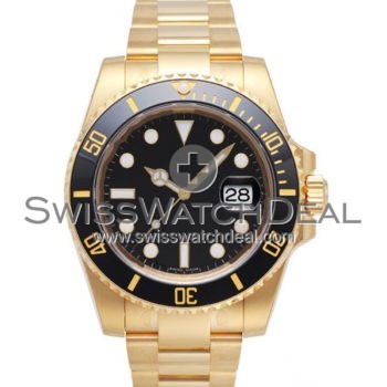 SWISS SUBMARINER STYLE GOLD BLACK CERAMIC 40MM