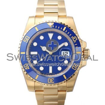 SWISS SUBMARINER STYLE GOLD BLUE CERAMIC 40MM