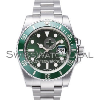 SWISS SUBMARINER STYLE STEEL GREEN CERAMIC 40MM